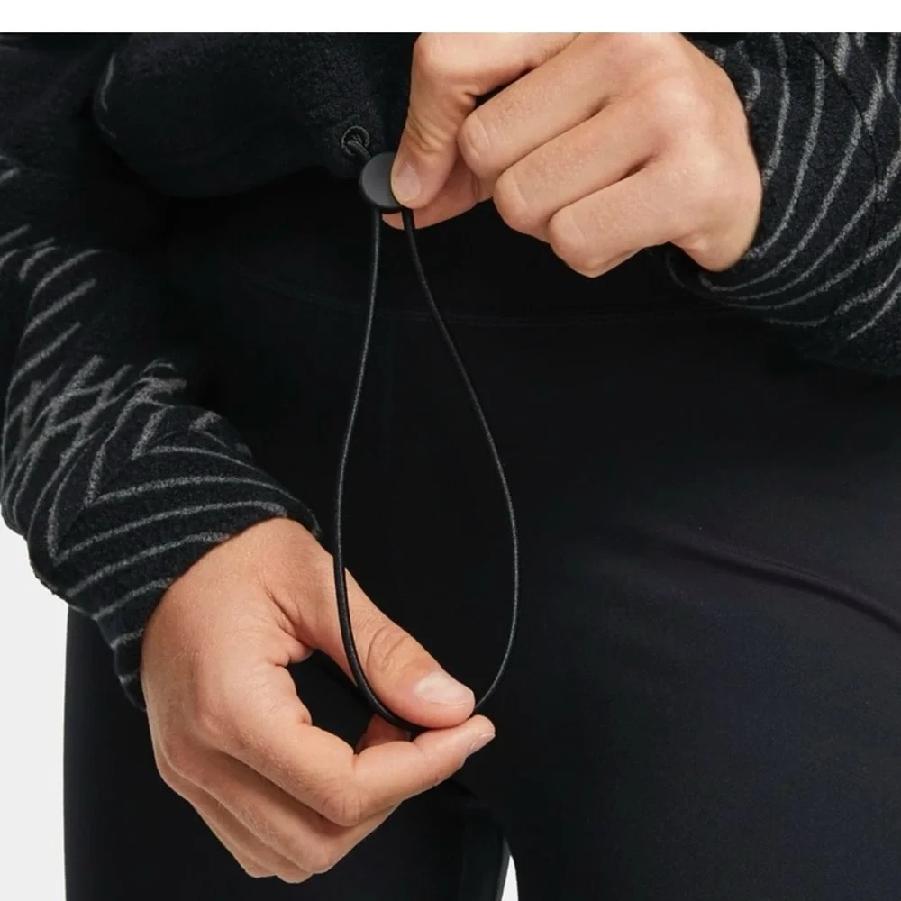 Nike Black and Gray Patterned Cropped Fleece Hoodie Cinched Drawstring S Baddie - Picture 3 of 6
